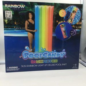 Pool Candy Illuminated 74 Inch Rainbow Light Up Deluxe Pool Raft Float